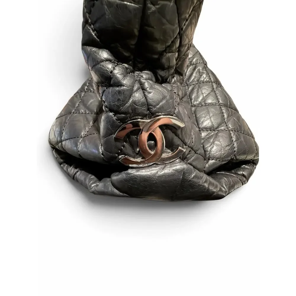 Chanel Lady Braid Black Aged Calfskin Quilted Duffel Tote Braided Chain w/ COA